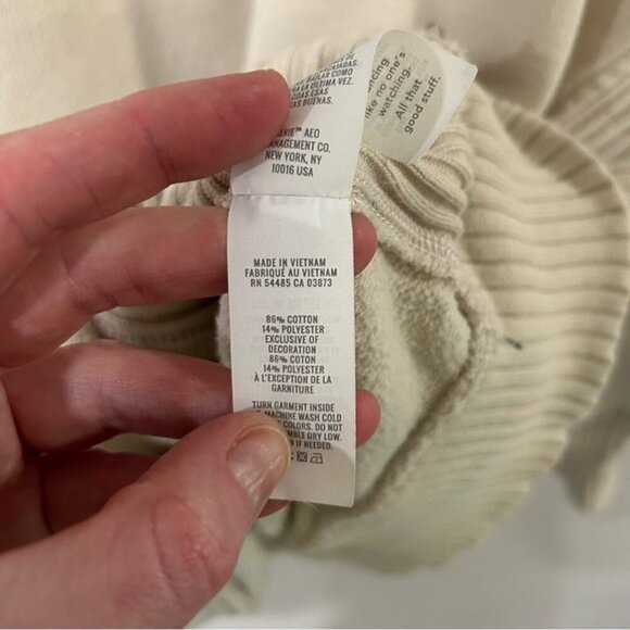 Aerie Pleated Sleeve Crewneck Cream Oversized Boxy Cheer Sweatshirt Size Large - Picture 7 of 10